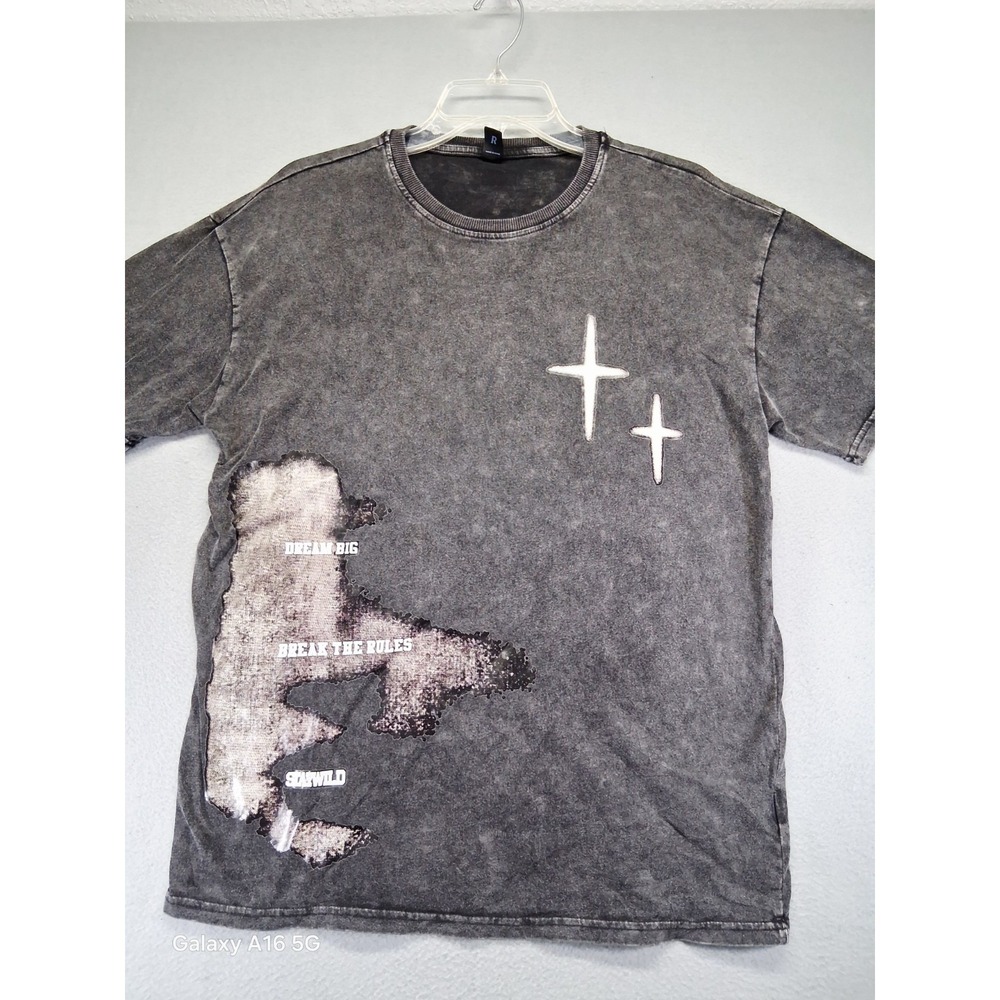 Romwe Men Short‎ Sleeve Gray T Shirt Cross Size S